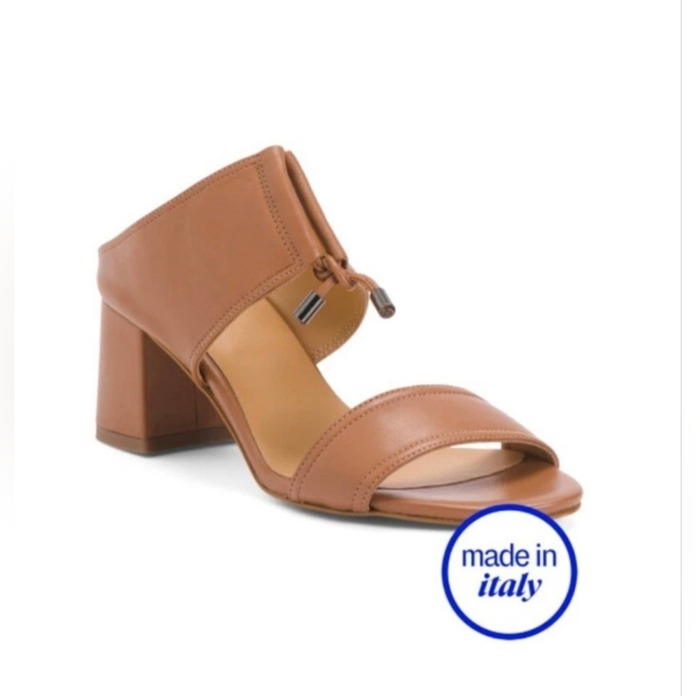 FABIANELLI Leather Two Bands Heel Sandals, made in Italy. Size 7.5